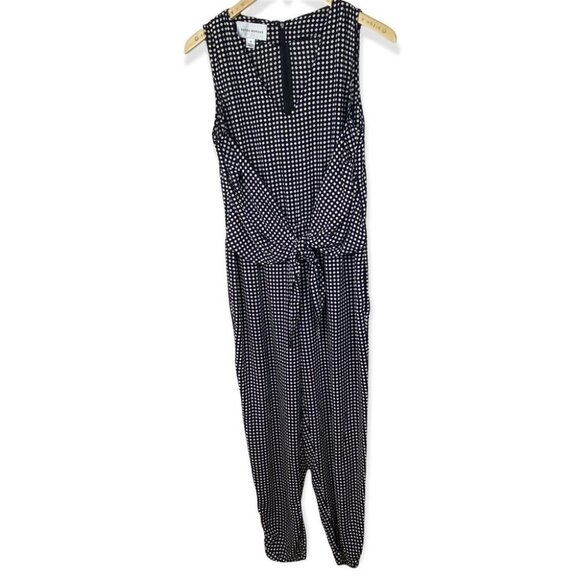 Donna Morgan Black White Polka Dot Print Jumpsuit Tie Waist Size 6 V-Neck Boho - Picture 2 of 9